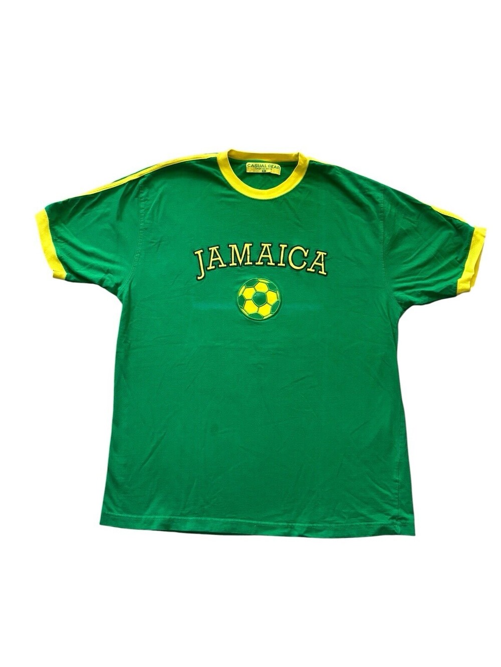 Casual Gear Sports Jamaica Soccer Cotton Tee Shirt Green Yellow XL